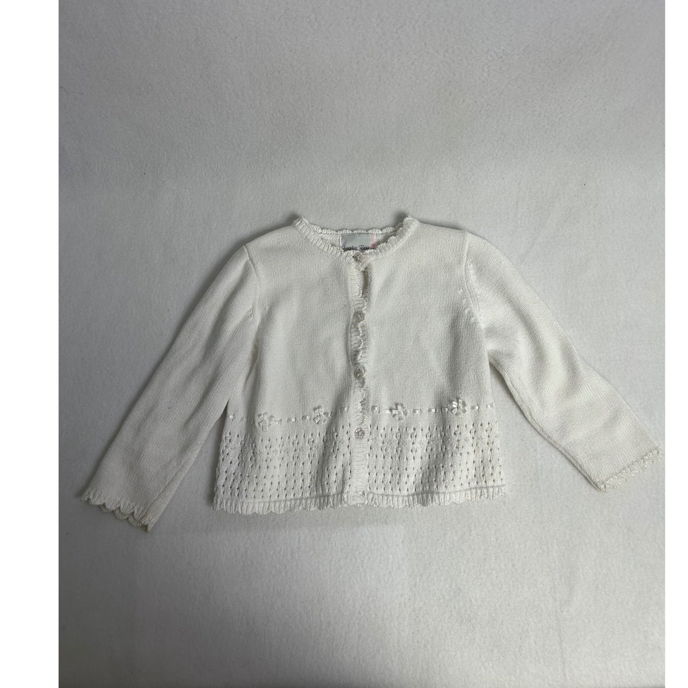 Coquette Sophie Rose Kids 3T White Pointelle Knit Bow Scallop Cardigan Sweater